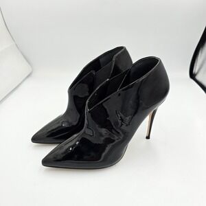 Guess‎ Pointed Toe Stiletto Ankle Booties Black Patent Leather Heel 7.5M